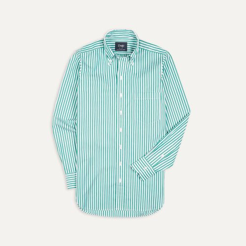 Green Bengal Stripe Cotton Poplin Button-Down Shirt