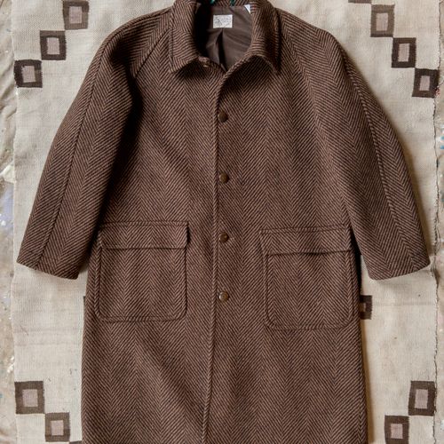 Raglan Wool Overcoat - Rust and Dark Brown Herringbone