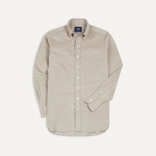 Taupe Cotton Needlecord Button-Down Shirt