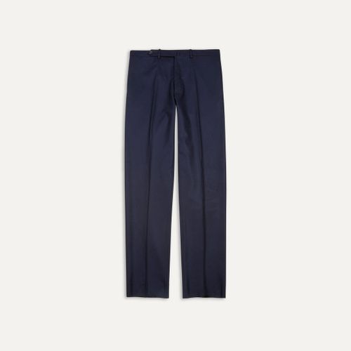 Navy Wool Flannel Flat Front Trousers