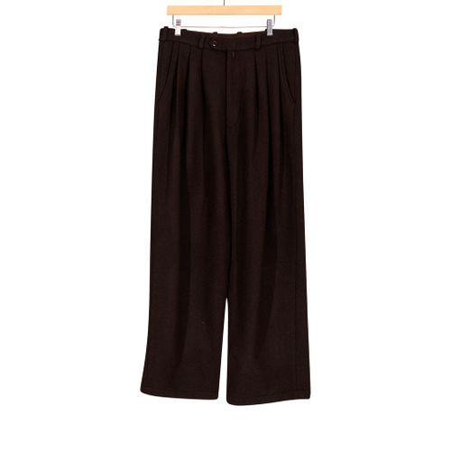 Triple Tuck Wide Pant Wool Flannel Brown