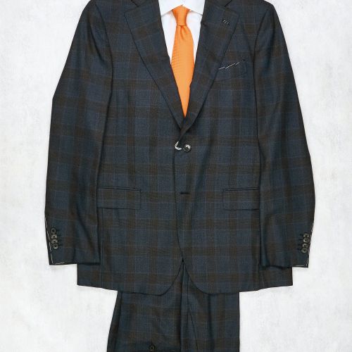 Salvatore Ferragamo Navy/Brown Check Wool Suit (Pre-Owned)