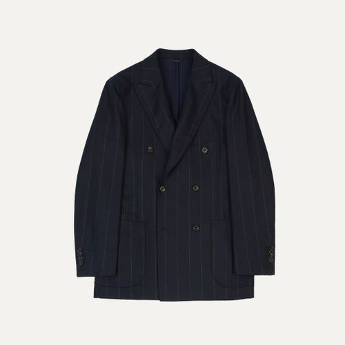 Navy Chalkstripe Wool Double-Breasted Tailored Jacket