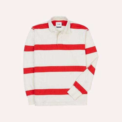 White and Red Stripe Cotton Rugby Shirt