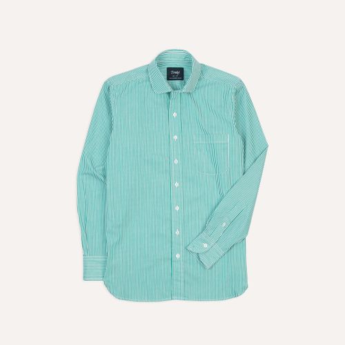 Green Narrow Stripe Poplin Club Collar Shirt