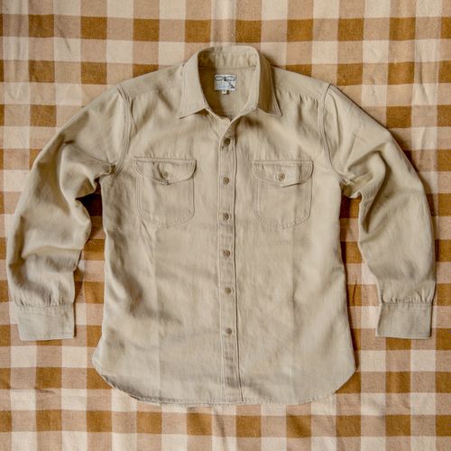 Cotton/Linen Twill Officer's Shirt - Camp Khaki