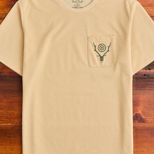 Circle Horn Round Pocket T-Shirt in Beige