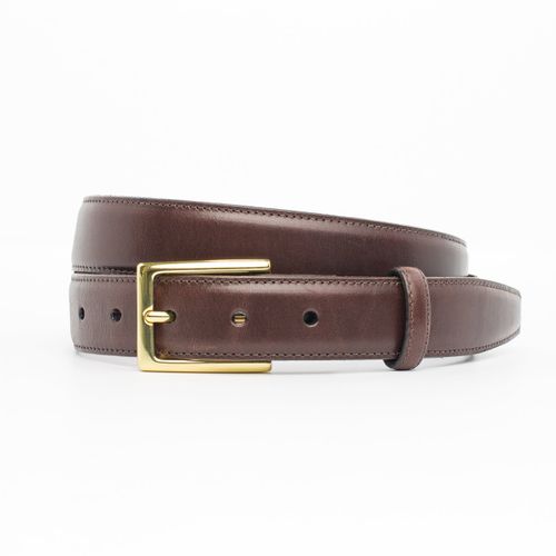 Brown With Gold Italian Leather Belt