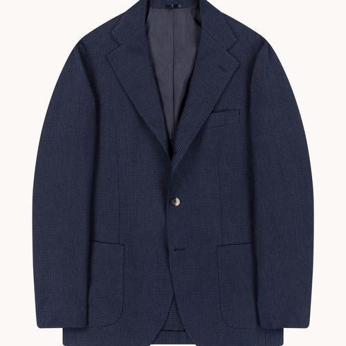 Sport Jacket - Navy Houndstooth Wool Linen