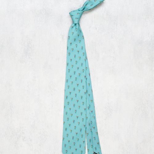 Drake's Aqua Blue Drinks Pattern Silk Tie (NOS)