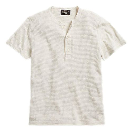 Waffle-Knit Short-Sleeve Henley Shirt Paper White