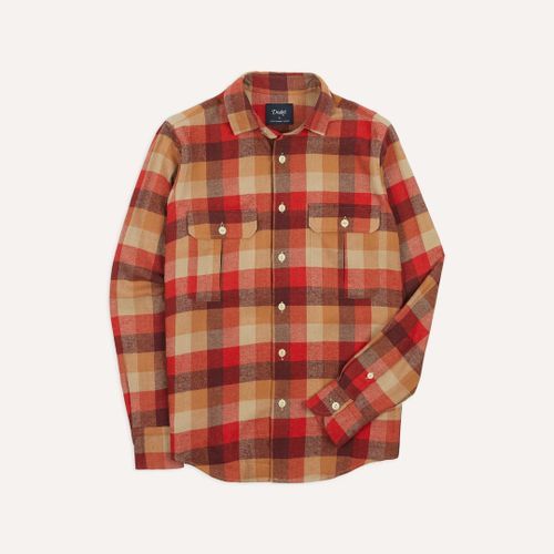 Red and Brown Check Brushed Cotton Two-Pocket Work Shirt