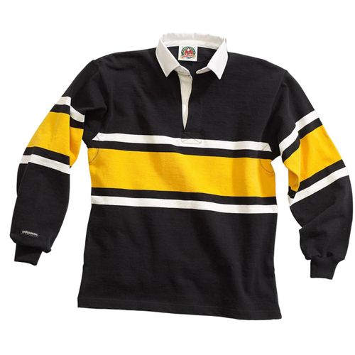 Barbarian Collegiate Stripe 12oz Rugby Shirt – Black/Gold/White