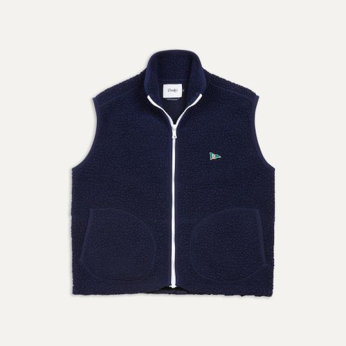 Navy Boucle Wool Zip Fleece Vest