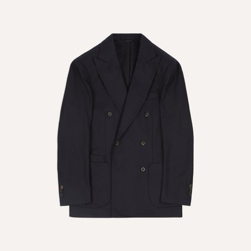 Navy Wool Flannel Double-Breasted Tailored Jacket