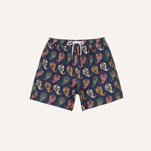 Geometric Paisley Print Nylon Drawstring Swim Shorts