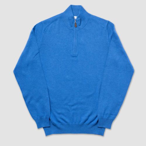 Cotton Cashmere Quarter Zip Up - Royal Blue