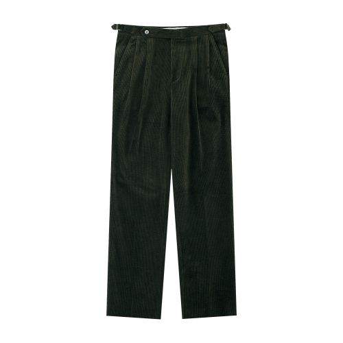 Bellief Corduroy Adjust Two Pleat Relaxed Trousers- Green