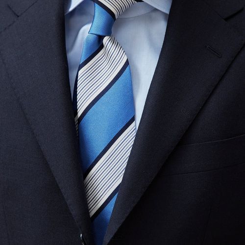 Drake's Blue with White/Navy Stripe Silk Tie (NOS)