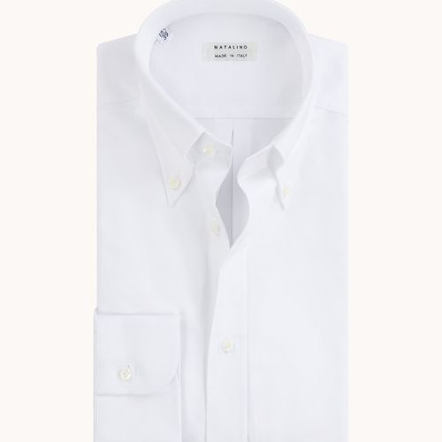 Button Down Collar Shirt - White Brushed Oxford Cotton