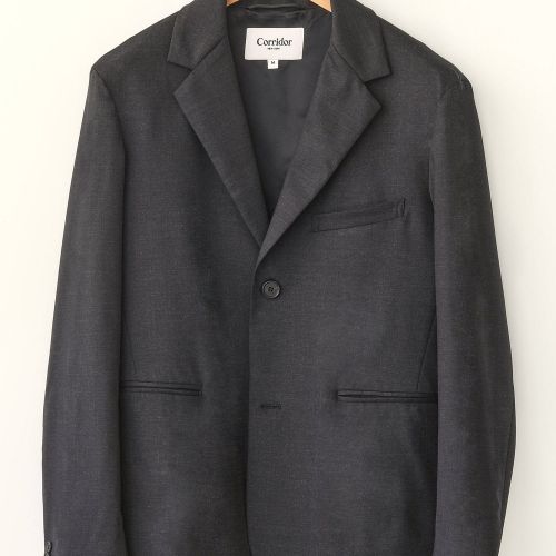 Tropical Wool 2 Button Blazer - Charcoal