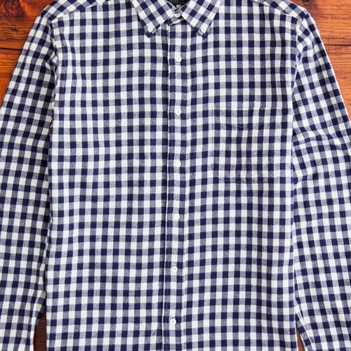 Gingham Check Button-Down Shirt in Navy