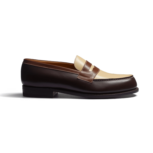 J.M. Weston 180 Mocassin Loafer- Dark Brown, Tan & Ivory