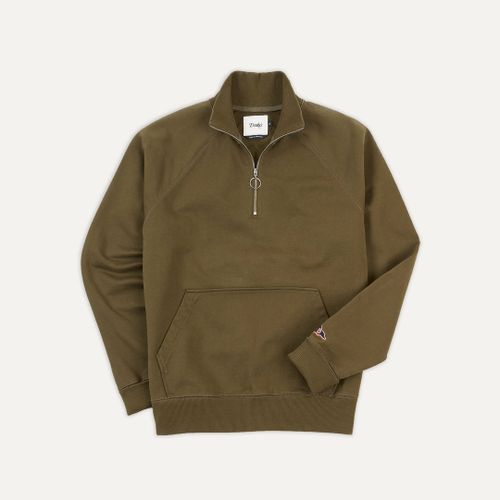 Khaki Green Cotton Quarter Zip Sweatshirt