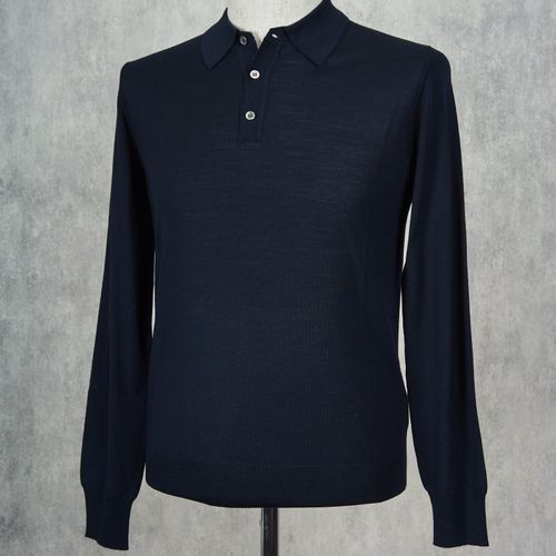 Ascot Chang Navy Extra-Fine Merino Wool Polo (NOS)