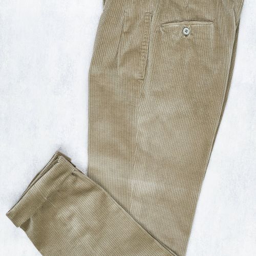 Ambrosi Napoli Grey-Olive Double-pleat Corduroy Trousers (Pre-Owned)