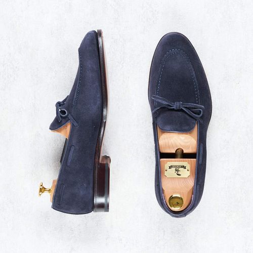 Carmina Uetam 80228 Navy Suede String Loafers (NOS)