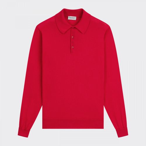 Merino Wool Long Sleeves Polo Shirt : Red