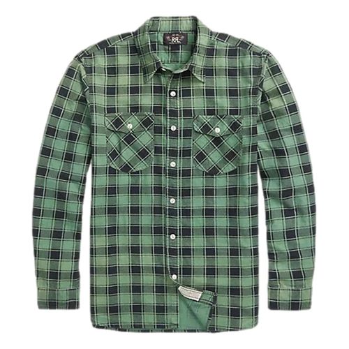 Plaid-Print Chamois Workshirt Green Black