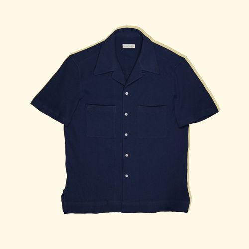 Cuban Camp Collar Shirt - Navy WaffleCuban Camp Collar Shirt - Navy Waffle