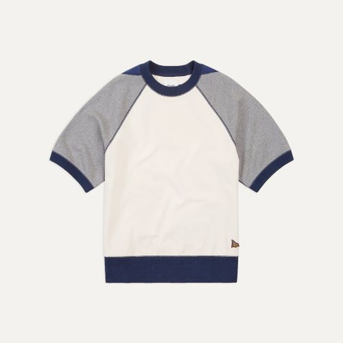 Ecru and Grey Short Sleeve Crew Neck Cotton Sweatshirt