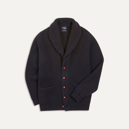 Navy Lambswool Shawl Collar Cardigan