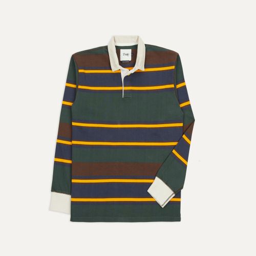 Green, Navy and Gold Stripe Cotton Rugby Shirt