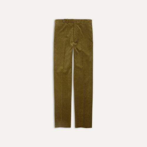 Olive Mid-Wale Corduroy Flat Front Trouser