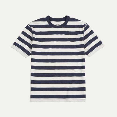 Navy and White Block Stripe Cotton Crew Neck Hiking T-Shirt