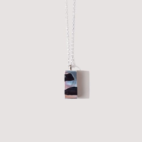 Two Piece Cuboid Pendant - Silver/Black