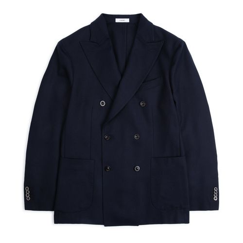 Boglioli Wool Cotton Hopsack Double Breasted Jacket: Navy