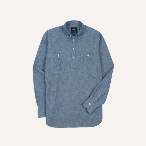 Bleach Blue Cotton Chambray Button-Down Popover Shirt