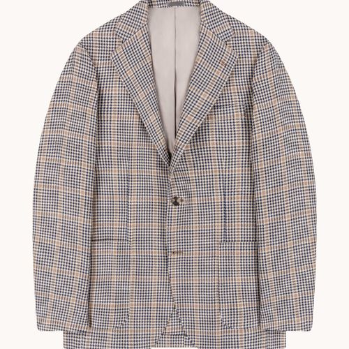 Sport Jacket - Blue Tan Check Linen Cotton