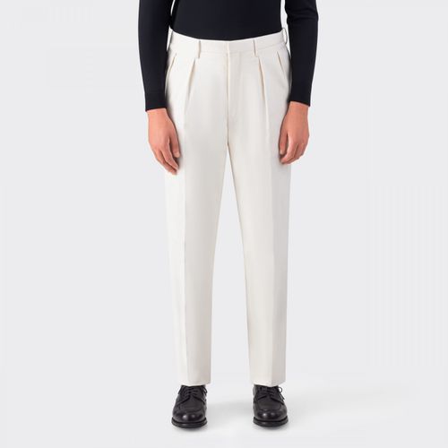 Pleated Cavalry Twill Trousers : White