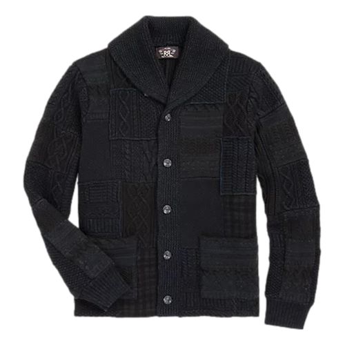 Indigo Patchwork Cotton-Wool Cardigan Black