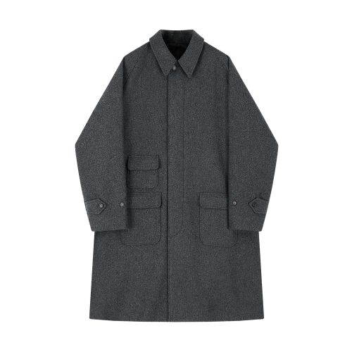 Bellief Tweed Wool Raglan Balmacaan Coat- Charcoal