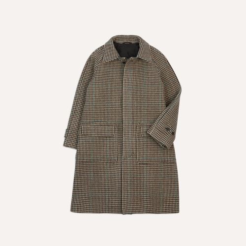 Houndstooth Check Wool Raglan Coat