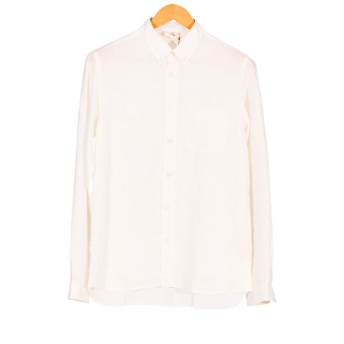 Branco Ecru Linen Button Down Collar Long Sleeve Shirt