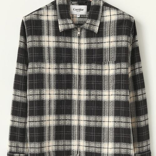 Dobby Plaid Zip Shirt