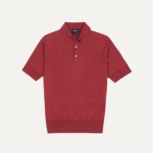 Pink Knitted Linen-Cotton Short-Sleeve Polo Shirt